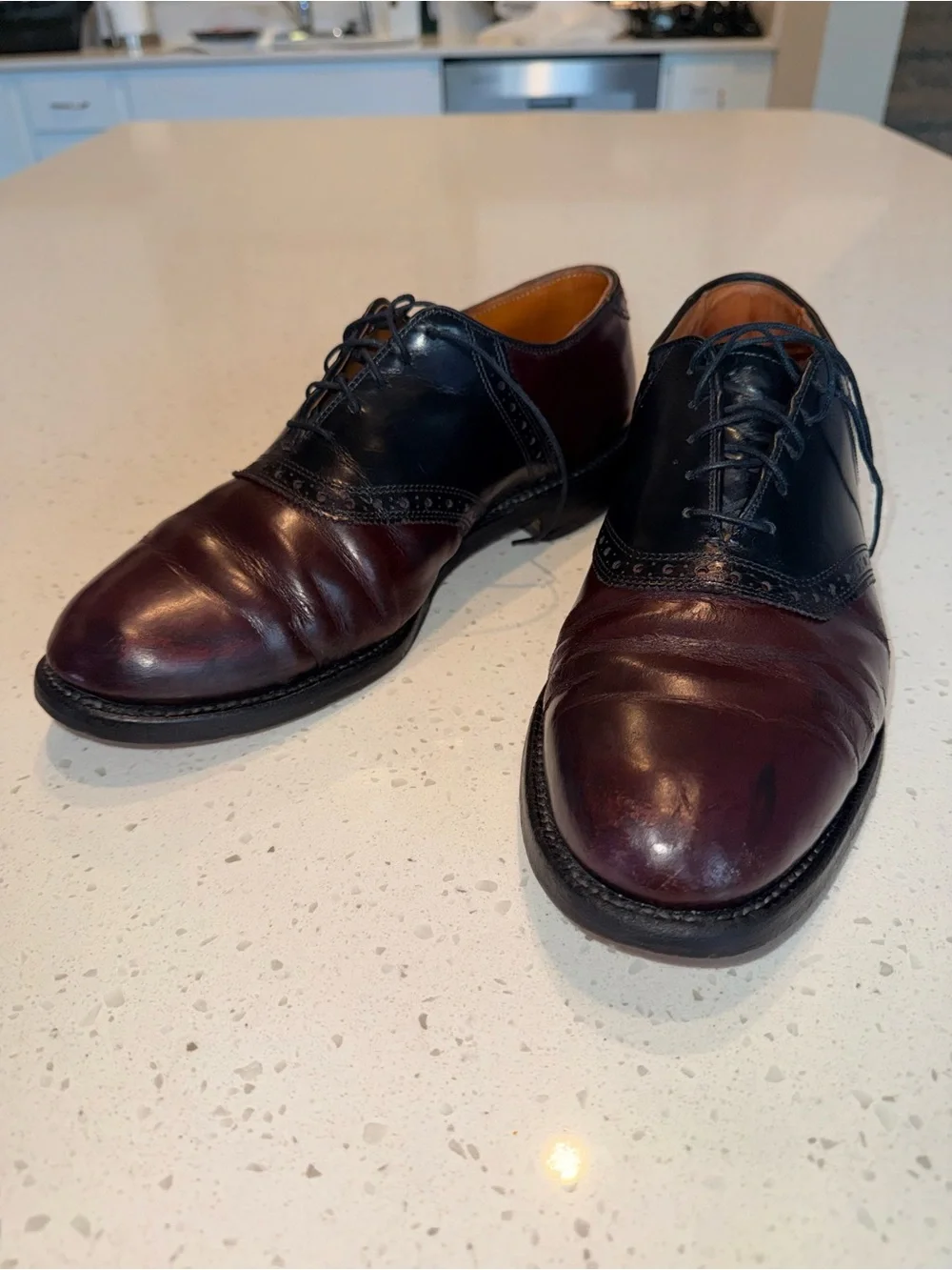 Allen Edmonds Two-Tone Burgundy and Black Leather Oxfords
